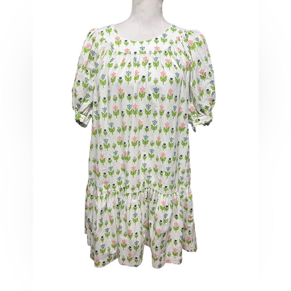 Olivia James The Label White Pink Floral Cotton‎ Swing Mini Dress medium tulips